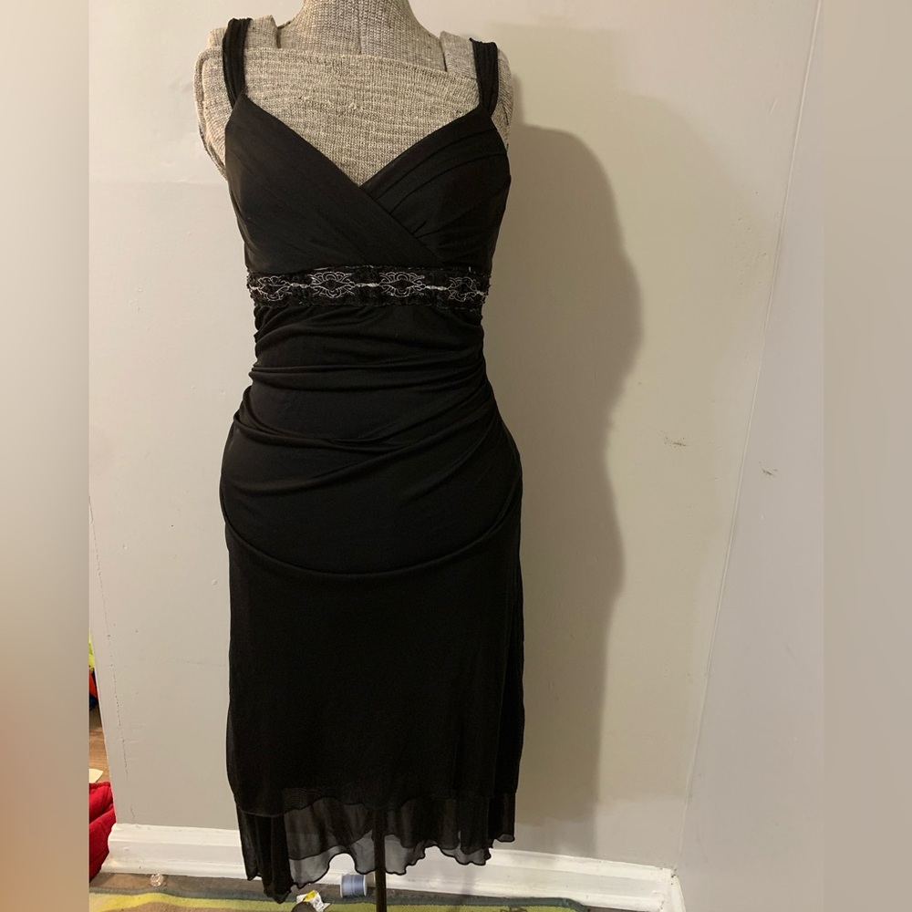 Ruby Rox Black Midi Dress with Embellished Waist